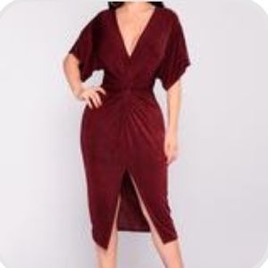 Wine colored slinky midi dress